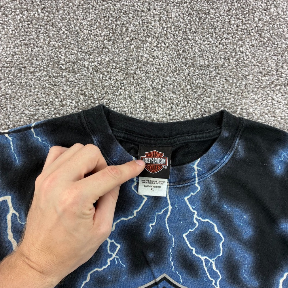 Vintage Harley Davidson Shirt Mens XL Black Lightning AOP Biker 2000 USA Made - Picture 3 of 5